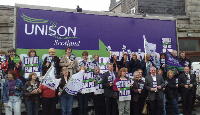 crowds outside rally